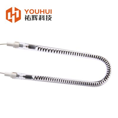 U şeklindeki tek boru karbon lif kızılötesi ısıtma lambası, 1100-2600 °C filament sıcaklığı ve altın yansıtıcısı